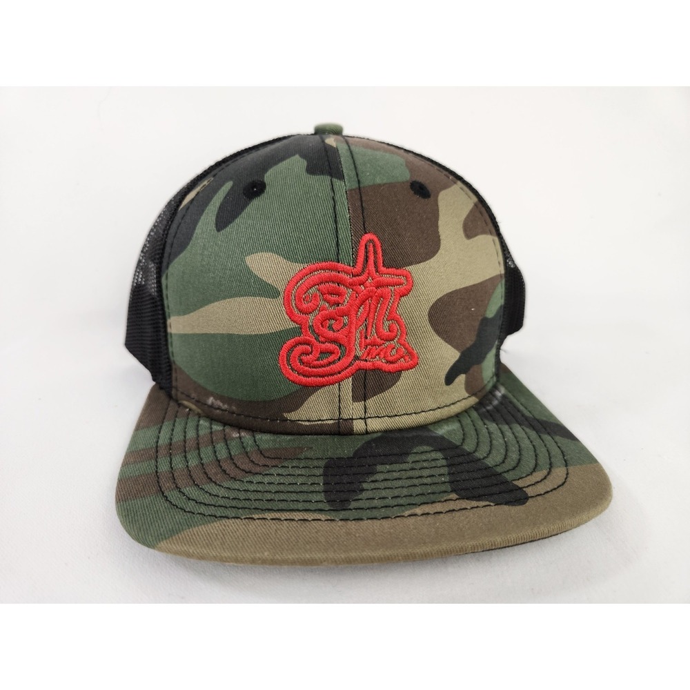 Camouflage Snapback Hat Yupoong trucker Cap Red Logo Camo Mesh